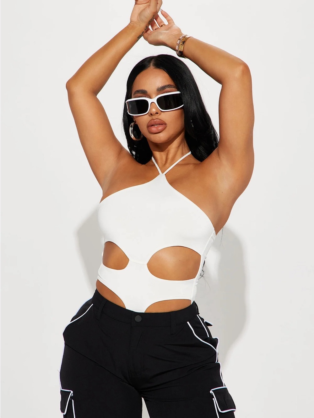 Fashion Nova White Cutout Halter Bodysuit